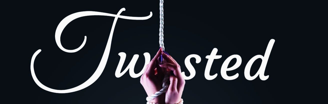 Book title cropped from cover "Twisted" with bound, relaxed hands
